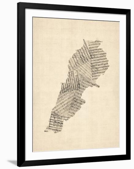 Old Sheet Music Map of Lebanon-Michael Tompsett-Framed Art Print