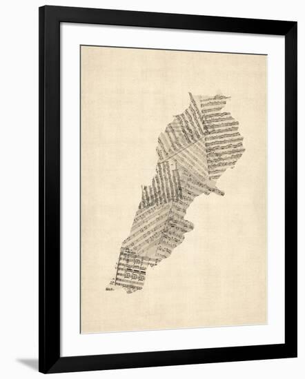 Old Sheet Music Map of Lebanon-Michael Tompsett-Framed Art Print