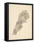 Old Sheet Music Map of Lebanon-Michael Tompsett-Framed Stretched Canvas