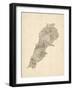 Old Sheet Music Map of Lebanon-Michael Tompsett-Framed Art Print