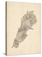 Old Sheet Music Map of Lebanon-Michael Tompsett-Stretched Canvas