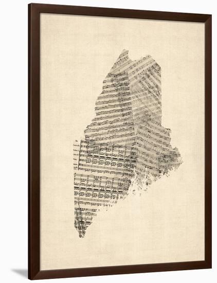 Old Sheet Music Map of Maine-Michael Tompsett-Framed Art Print