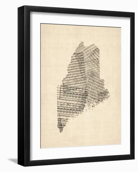 Old Sheet Music Map of Maine-Michael Tompsett-Framed Art Print