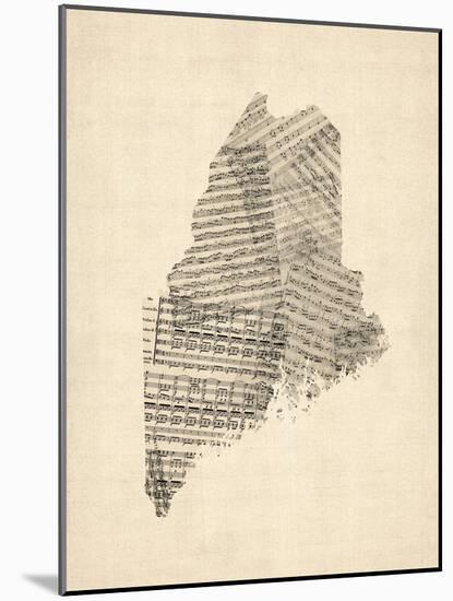 Old Sheet Music Map of Maine-Michael Tompsett-Mounted Art Print
