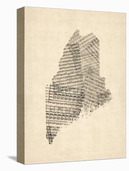 Old Sheet Music Map of Maine-Michael Tompsett-Stretched Canvas