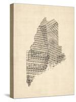 Old Sheet Music Map of Maine-Michael Tompsett-Stretched Canvas