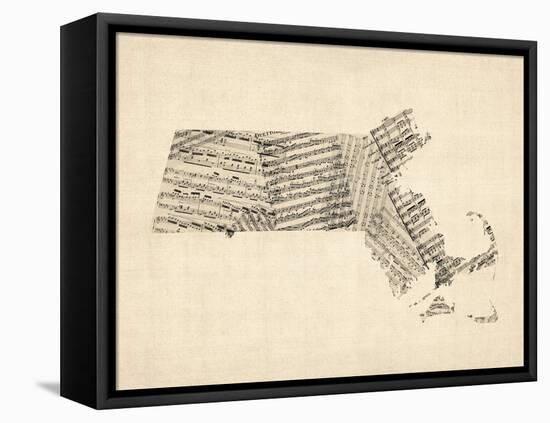 Old Sheet Music Map of Massachusetts-Michael Tompsett-Framed Stretched Canvas