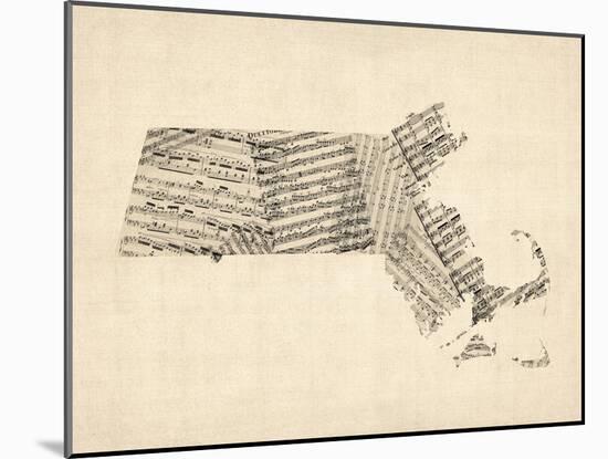 Old Sheet Music Map of Massachusetts-Michael Tompsett-Mounted Art Print