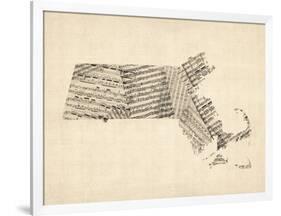 Old Sheet Music Map of Massachusetts-Michael Tompsett-Framed Art Print