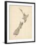 Old Sheet Music Map of New Zealand Map-Michael Tompsett-Framed Art Print