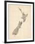 Old Sheet Music Map of New Zealand Map-Michael Tompsett-Framed Art Print