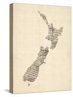 Old Sheet Music Map of New Zealand Map-Michael Tompsett-Stretched Canvas