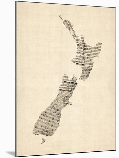 Old Sheet Music Map of New Zealand Map-Michael Tompsett-Mounted Art Print