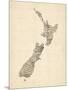 Old Sheet Music Map of New Zealand Map-Michael Tompsett-Mounted Art Print