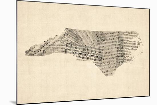 Old Sheet Music Map of North Carolina-Michael Tompsett-Mounted Art Print