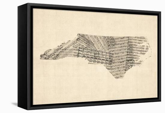 Old Sheet Music Map of North Carolina-Michael Tompsett-Framed Stretched Canvas