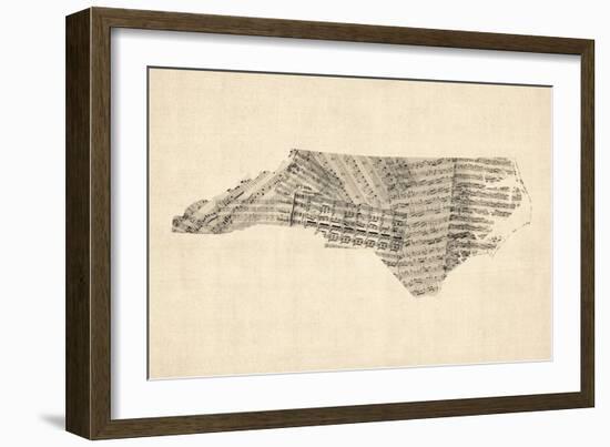 Old Sheet Music Map of North Carolina-Michael Tompsett-Framed Premium Giclee Print