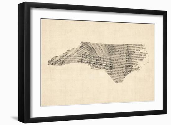 Old Sheet Music Map of North Carolina-Michael Tompsett-Framed Art Print