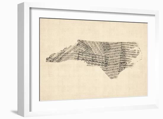 Old Sheet Music Map of North Carolina-Michael Tompsett-Framed Art Print