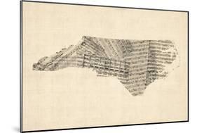 Old Sheet Music Map of North Carolina-Michael Tompsett-Mounted Art Print