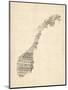 Old Sheet Music Map of Norway-Michael Tompsett-Mounted Art Print