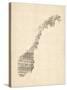 Old Sheet Music Map of Norway-Michael Tompsett-Stretched Canvas