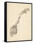 Old Sheet Music Map of Norway-Michael Tompsett-Framed Stretched Canvas