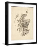 Old Sheet Music Map of Scotland-Michael Tompsett-Framed Art Print