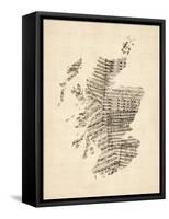 Old Sheet Music Map of Scotland-Michael Tompsett-Framed Stretched Canvas