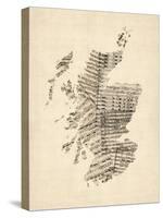 Old Sheet Music Map of Scotland-Michael Tompsett-Stretched Canvas