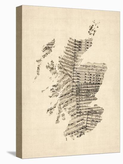 Old Sheet Music Map of Scotland-Michael Tompsett-Stretched Canvas