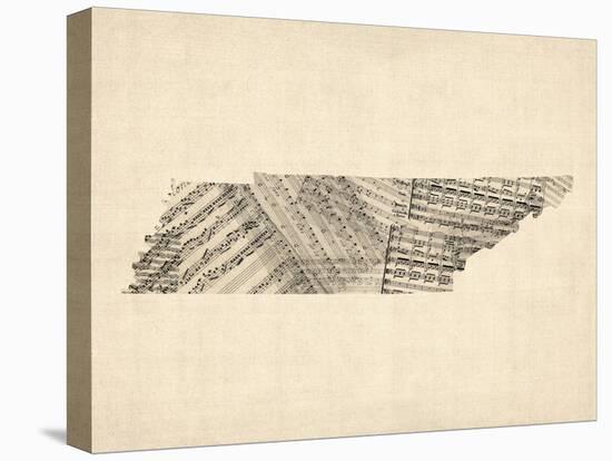 Old Sheet Music Map of Tennessee-Michael Tompsett-Stretched Canvas