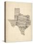 Old Sheet Music Map of Texas-Michael Tompsett-Stretched Canvas