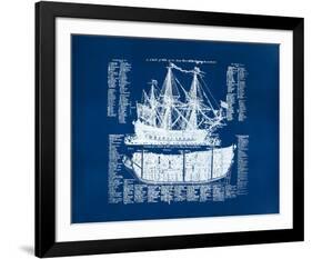 Old Ship Diagram (blue)-Kyle & Courtney Harmon-Framed Serigraph