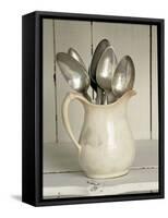 Old Silver Spoon in Light Coloured Ceramic Jug-Ellen Silverman-Framed Stretched Canvas