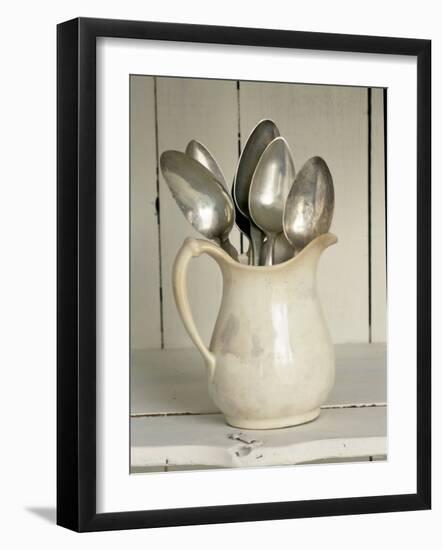 Old Silver Spoon in Light Coloured Ceramic Jug-Ellen Silverman-Framed Premium Photographic Print