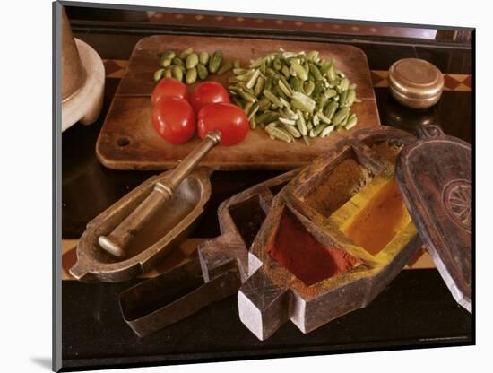 Old Spice Box and Brass Pestel and Mortar in Restored Traditional Pol House, Gujarat State, India-John Henry Claude Wilson-Mounted Photographic Print