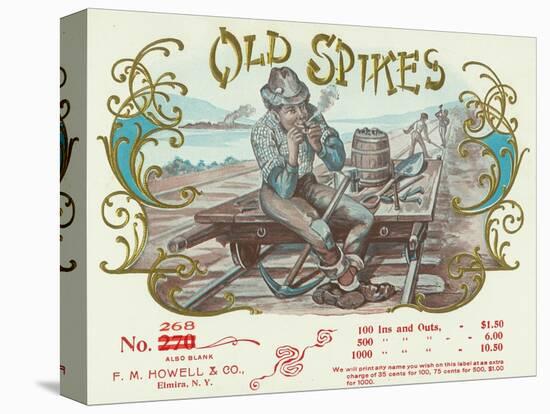 Old Spikes Brand Cigar Box Label, Railroad-Lantern Press-Stretched Canvas