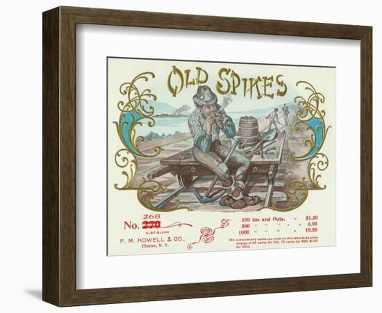 Old Spikes Brand Cigar Box Label, Railroad-Lantern Press-Framed Art Print