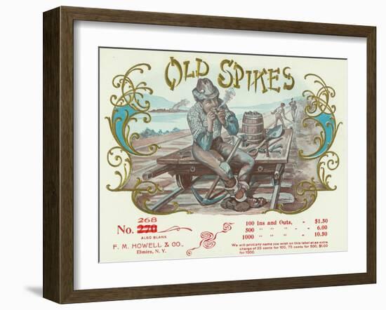 Old Spikes Brand Cigar Box Label, Railroad-Lantern Press-Framed Art Print