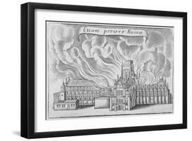 Old St Paul's Cathedral Burning in the Great Fire of London, 1666-Wenceslaus Hollar-Framed Giclee Print