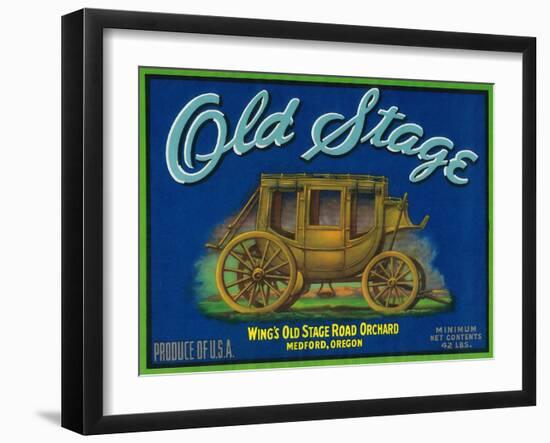 Old Stage Pear Crate Label - Medford, OR-Lantern Press-Framed Art Print