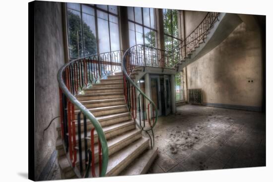 Old Stairway in Abandoned Building-Nathan Wright-Stretched Canvas