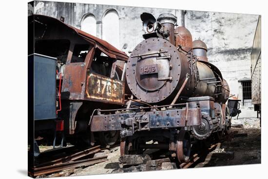 Old Steam Locomotive on the Background Wall-tereh-Stretched Canvas