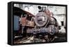 Old Steam Locomotive on the Background Wall-tereh-Framed Stretched Canvas