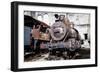 Old Steam Locomotive on the Background Wall-tereh-Framed Photographic Print