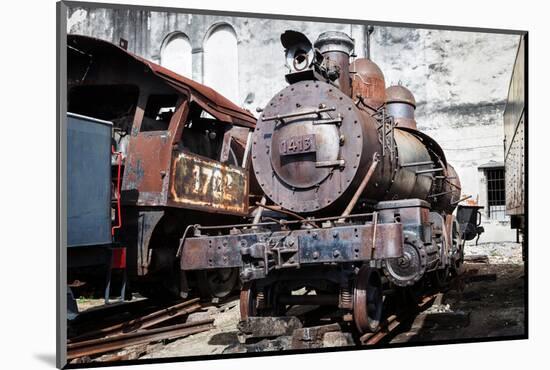 Old Steam Locomotive on the Background Wall-tereh-Mounted Photographic Print