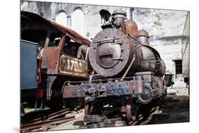 Old Steam Locomotive on the Background Wall-tereh-Mounted Photographic Print