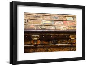 Old steamer trunk covered with stickers of various destinations.-Julien McRoberts-Framed Photographic Print