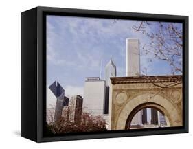 Old Stock Exchange Arch and Downtown Skyscrapers, Chicago, Illinois, USA-Jenny Pate-Framed Stretched Canvas